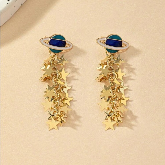 Planet and Star Dangle Earrings - Picture 4 of 5